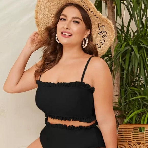 Shein Vacay ruffle Plus Size Black Bikini 4xl 24 NEW - Picture 2 of 12
